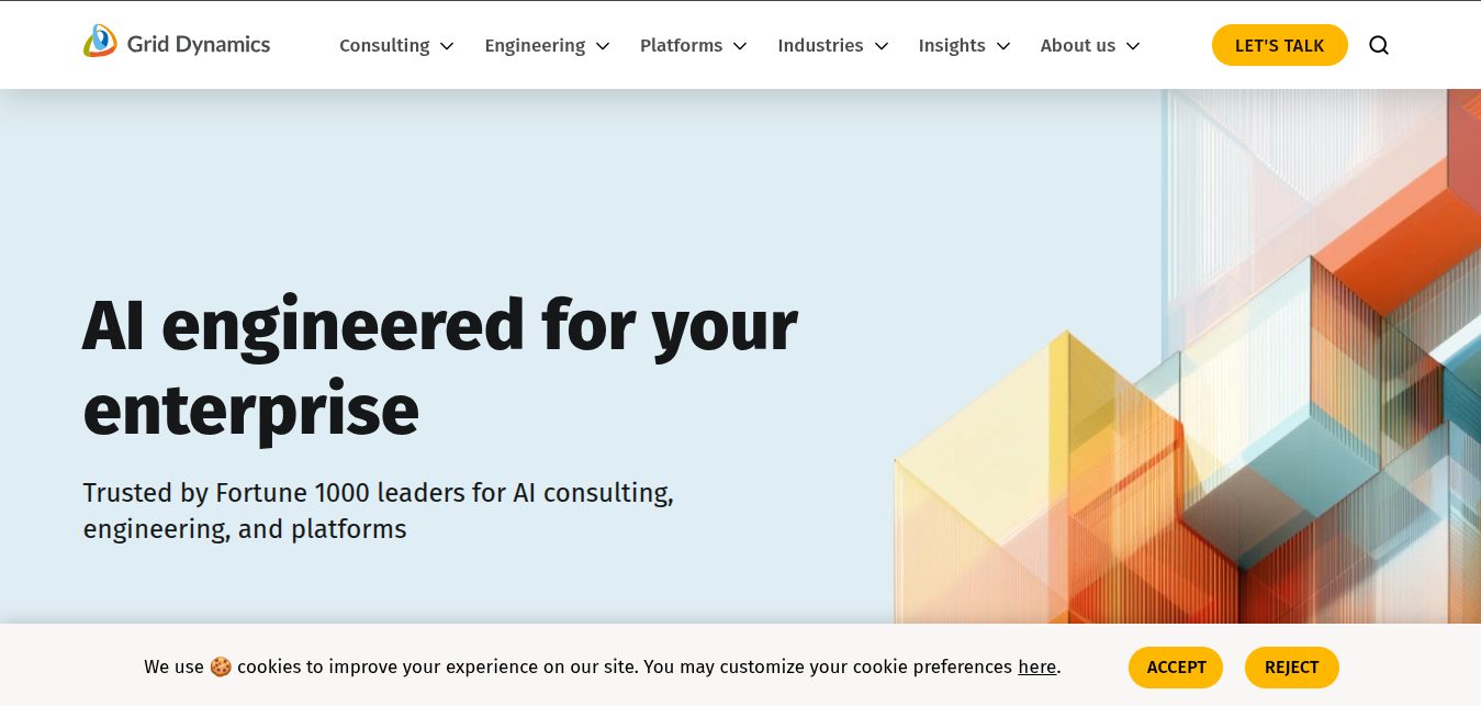 Grid Dynamics website — enterprise AI consulting, engineering and platforms company founded in 2006