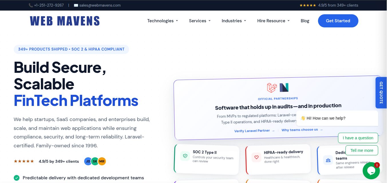 Web Mavens website — custom software and Python development company founded in 1996, SOC 2 and HIPAA compliant
